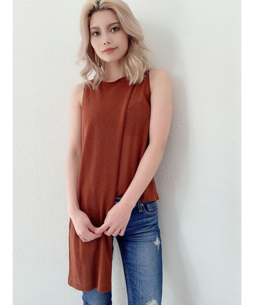 GYDA（ジェイダ）の「アシンメトリーニットタンク（タンクトップ・レディース・ブラック/ダークオレンジ/ベージュ・FREE）」の3枚目の写真