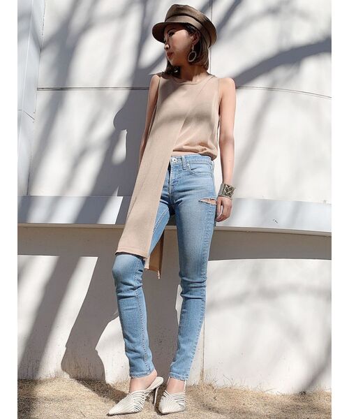 GYDA（ジェイダ）の「アシンメトリーニットタンク（タンクトップ・レディース・ブラック/ダークオレンジ/ベージュ・FREE）」の7枚目の写真