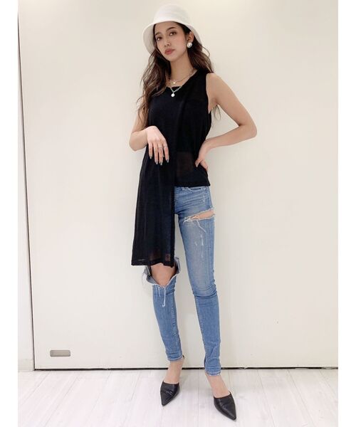 GYDA（ジェイダ）の「アシンメトリーニットタンク（タンクトップ・レディース・ブラック/ダークオレンジ/ベージュ・FREE）」の9枚目の写真