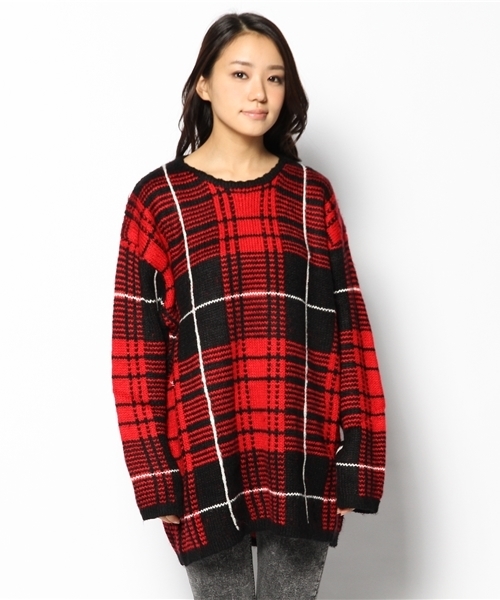 Kastane（カスタネ）の「【UNIF】チェックニットプルオーバー（ニット/セーター・レディース・レッド・SMALL）」の4枚目の写真