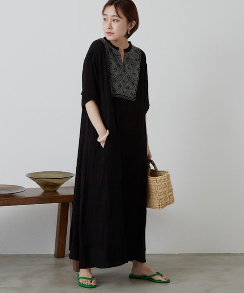 45R綿、麻ワンピース 美品】45R 綿麻ダンガリーの8ノットドレス