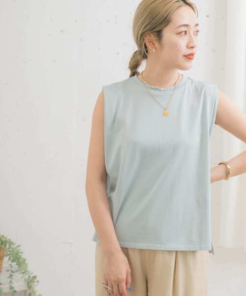 ITEMS URBANRESEARCH（アイテムズ アーバンリサーチ）の「肩タックノースリーブプルオーバー（Tシャツ/カットソー・レディース・オフホワイト/グレー系その他/ミント/ブラック・FREE）」の4枚目の写真