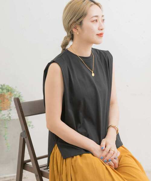 ITEMS URBANRESEARCH（アイテムズ アーバンリサーチ）の「肩タックノースリーブプルオーバー（Tシャツ/カットソー・レディース・オフホワイト/グレー系その他/ミント/ブラック・FREE）」の3枚目の写真