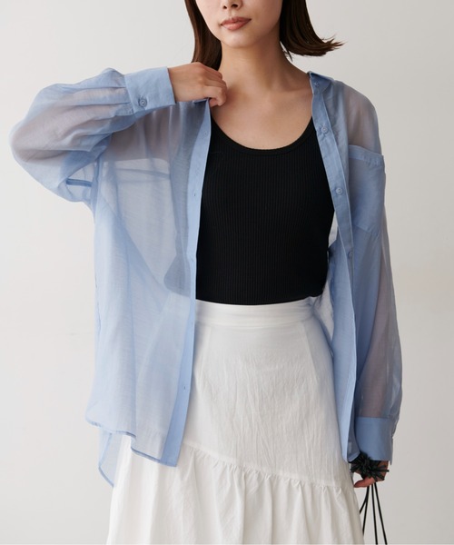 FREE'S MART（フリーズマート）の「◆シースルービッグシャツ（シャツ/ブラウス・レディース・ホワイト/ベージュ/ブルー・FREE）」の3枚目の写真