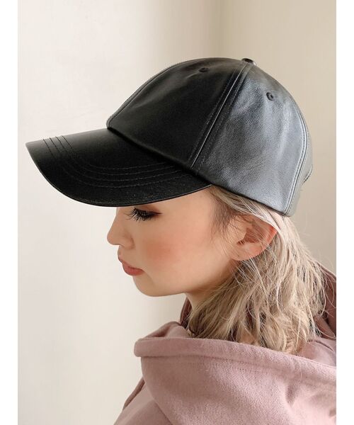 GYDA（ジェイダ）の「フェイクレザーキャップ（キャップ・レディース・ブラック/アイボリー・FREE）」の4枚目の写真