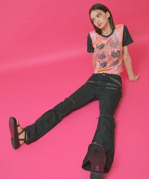 CRANK（クランク）の「【CRANK】LOVE PEACE PRINT T（Tシャツ/カットソー・レディース・ピンク/スカイブルー/ライトピンク/ライトイエロー・ONE SIZE）」の15枚目の写真