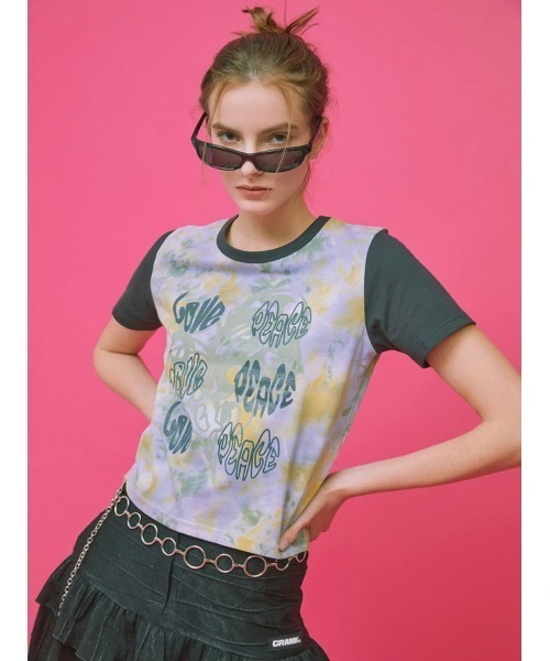 CRANK（クランク）の「【CRANK】LOVE PEACE PRINT T（Tシャツ/カットソー・レディース・ピンク/スカイブルー/ライトピンク/ライトイエロー・ONE SIZE）」の7枚目の写真