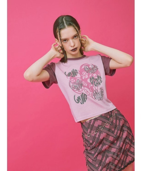 CRANK（クランク）の「【CRANK】LOVE PEACE PRINT T（Tシャツ/カットソー・レディース・ピンク/スカイブルー/ライトピンク/ライトイエロー・ONE SIZE）」の19枚目の写真