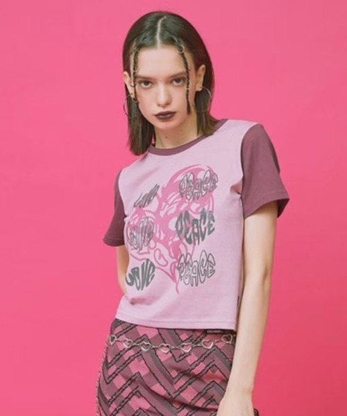 CRANK（クランク）の「【CRANK】LOVE PEACE PRINT T（Tシャツ/カットソー・レディース・ピンク/スカイブルー/ライトピンク/ライトイエロー・ONE SIZE）」の17枚目の写真