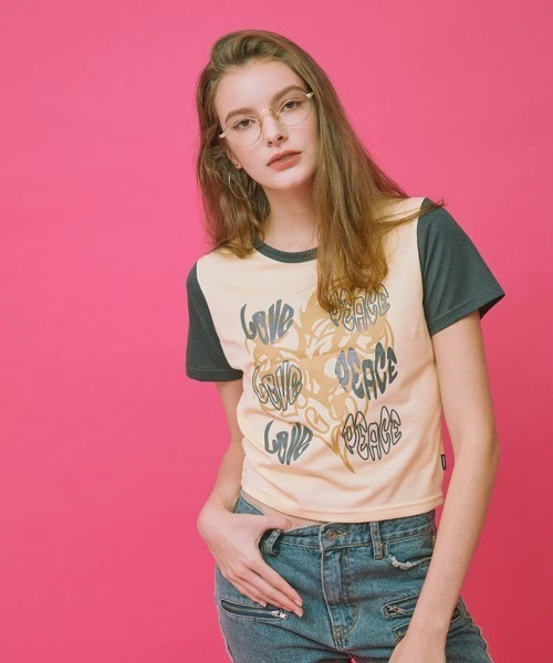 CRANK（クランク）の「【CRANK】LOVE PEACE PRINT T（Tシャツ/カットソー・レディース・ピンク/スカイブルー/ライトピンク/ライトイエロー・ONE SIZE）」の11枚目の写真
