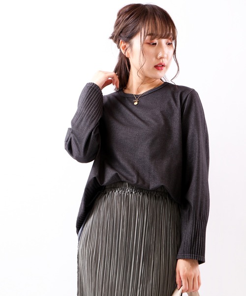 FUNALIVE(ファンアライブ)の「【Cest Tout】TCデニム風カノコプリーツカットソー(Tシャツ/カットソー・レディース・ブラック/ネイビー/カーキ・FREE)」の1枚目の写真