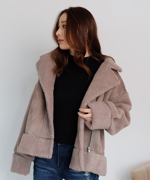 LIPSERVICE（リップサービス）の「Nuance Colorボアジャケット（ブルゾン・レディース・ブラウン/ラベンダー/ライトベージュ/ブラック・S/M）」の6枚目の写真