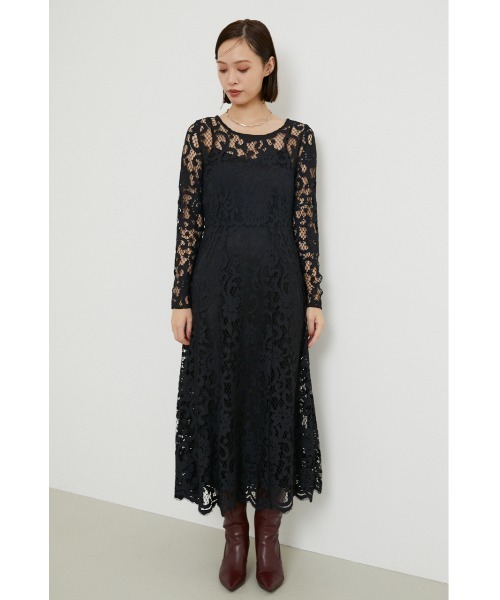 ワンピーススカラップレースフレアロングワンピース ワンピース Rienda リエンダ のファッション