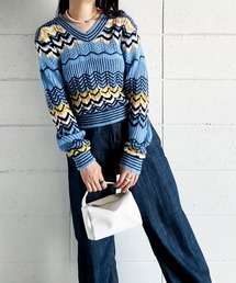 me+em select | じぐざぐ配色オーバーウールブレンドニット(ニット/セーター)