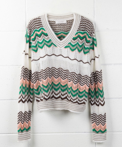me+em select(ミームセレクト)の「じぐざぐ配色オーバーウールブレンドニット【数量限定販売】(ニット/セーター・レディース・グリーン/ブルー/オレンジ・FREE)」の13枚目の写真