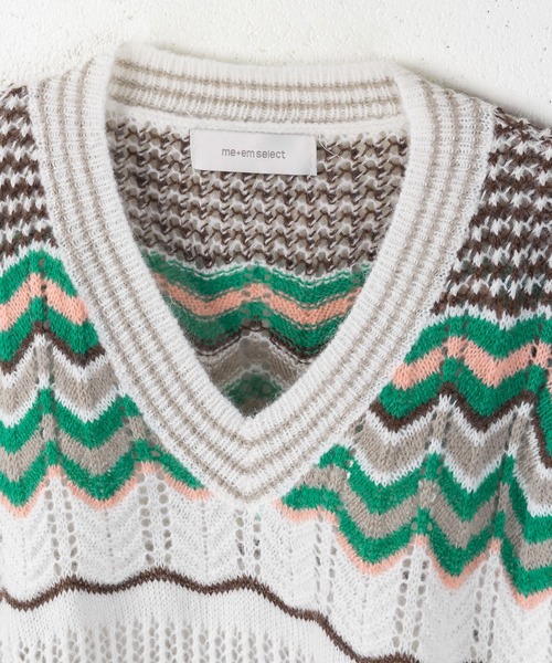 me+em select(ミームセレクト)の「じぐざぐ配色オーバーウールブレンドニット【数量限定販売】(ニット/セーター・レディース・グリーン/ブルー/オレンジ・FREE)」の6枚目の写真