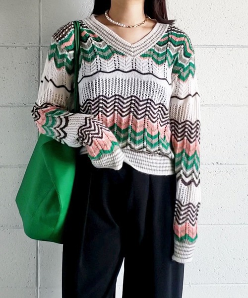 me+em select(ミームセレクト)の「じぐざぐ配色オーバーウールブレンドニット【数量限定販売】(ニット/セーター・レディース・グリーン/ブルー/オレンジ・FREE)」の18枚目の写真