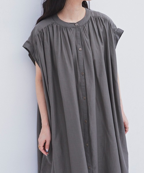 Libra Cue（リブラ キュー）の「シアーコットンボリュームワンピース（ワンピース・レディース・ベージュ/カーキ/ブラック・FREE）」の9枚目の写真