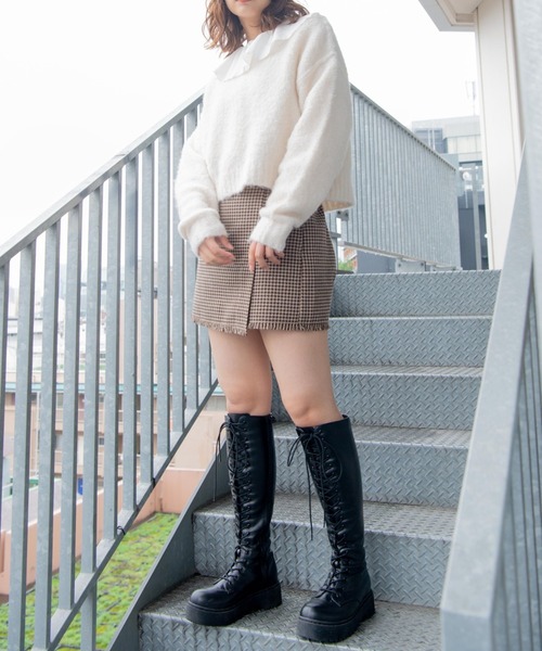 WEGO（ウィゴー）の「WEGO/モヘアライクショートニット（ニット/セーター・レディース・オフホワイト/オレンジ/サックスブルー・FREE）」の14枚目の写真