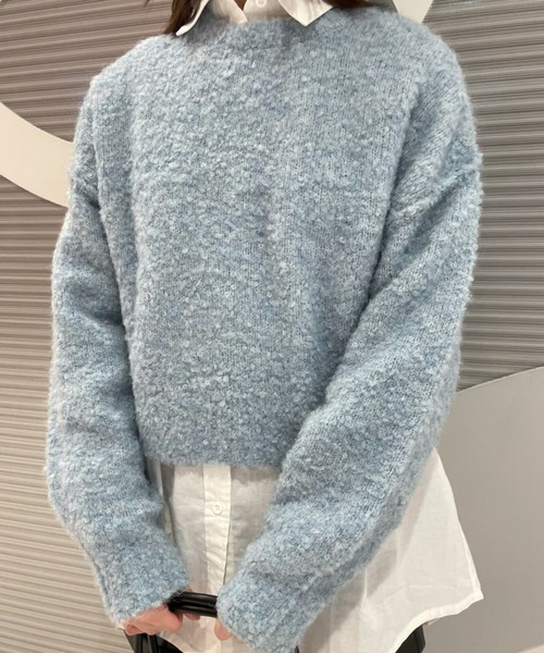 WEGO（ウィゴー）の「WEGO/モヘアライクショートニット（ニット/セーター・レディース・オフホワイト/オレンジ/サックスブルー・FREE）」の4枚目の写真