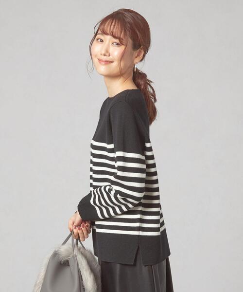 closet story（クローゼットストーリー）の「＜closet story＞ボーダー ニット プルオーバー -ウォッシャブル-（ニット/セーター・レディース・ホワイト/ブラック/ネイビー・FREE）」の3枚目の写真