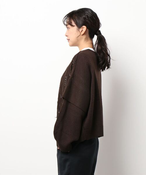 ehka sopo（エヘカソポ）の「透かし編みクルーカーディガン（カーディガン/ボレロ・レディース・ダークブラウン/ベージュ/グレー/キナリ・ﾌﾘ-）」の5枚目の写真