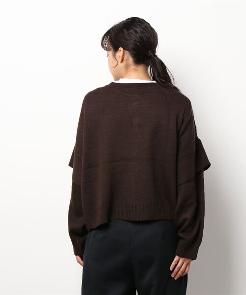 ehka sopo（エヘカソポ）の「透かし編みクルーカーディガン（カーディガン/ボレロ・レディース・ダークブラウン/ベージュ/グレー/キナリ・ﾌﾘ-）」の6枚目の写真