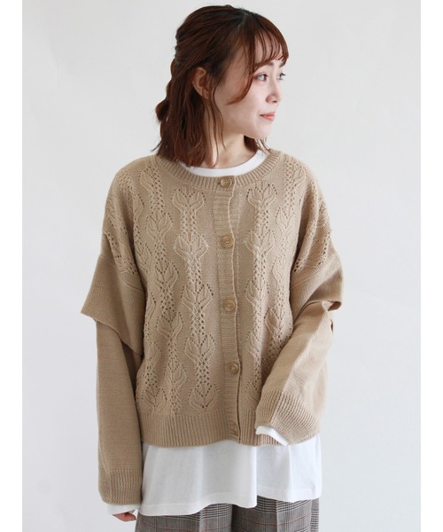ehka sopo（エヘカソポ）の「透かし編みクルーカーディガン（カーディガン/ボレロ・レディース・ダークブラウン/ベージュ/グレー/キナリ・ﾌﾘ-）」の4枚目の写真