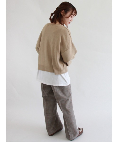 ehka sopo（エヘカソポ）の「透かし編みクルーカーディガン（カーディガン/ボレロ・レディース・ダークブラウン/ベージュ/グレー/キナリ・ﾌﾘ-）」の21枚目の写真