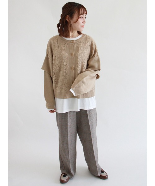 ehka sopo（エヘカソポ）の「透かし編みクルーカーディガン（カーディガン/ボレロ・レディース・ダークブラウン/ベージュ/グレー/キナリ・ﾌﾘ-）」の22枚目の写真
