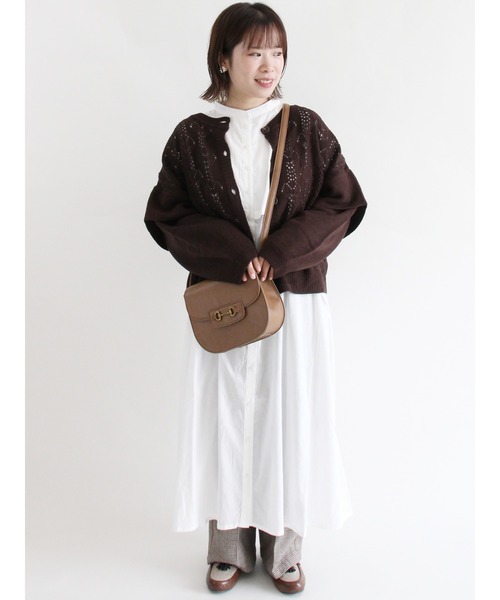 ehka sopo（エヘカソポ）の「透かし編みクルーカーディガン（カーディガン/ボレロ・レディース・ダークブラウン/ベージュ/グレー/キナリ・ﾌﾘ-）」の13枚目の写真