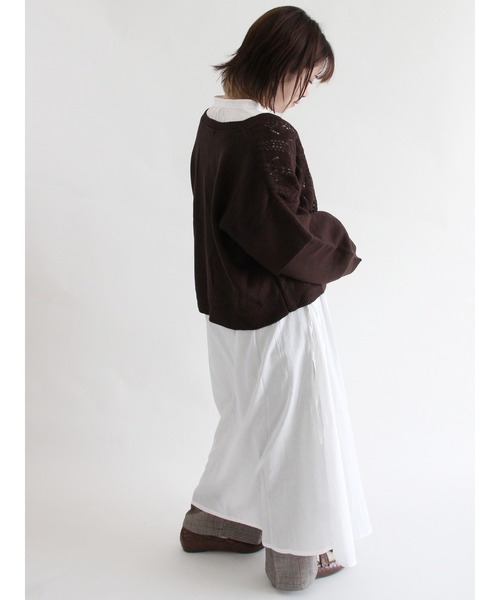 ehka sopo（エヘカソポ）の「透かし編みクルーカーディガン（カーディガン/ボレロ・レディース・ダークブラウン/ベージュ/グレー/キナリ・ﾌﾘ-）」の14枚目の写真