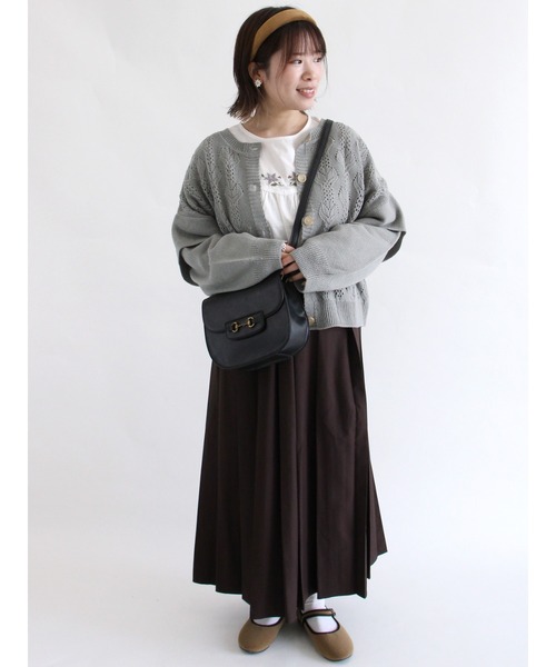 ehka sopo（エヘカソポ）の「透かし編みクルーカーディガン（カーディガン/ボレロ・レディース・ダークブラウン/ベージュ/グレー/キナリ・ﾌﾘ-）」の16枚目の写真