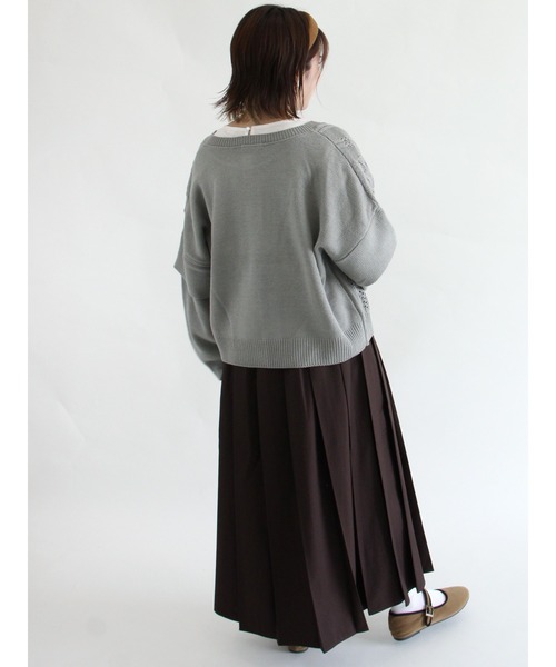 ehka sopo（エヘカソポ）の「透かし編みクルーカーディガン（カーディガン/ボレロ・レディース・ダークブラウン/ベージュ/グレー/キナリ・ﾌﾘ-）」の18枚目の写真