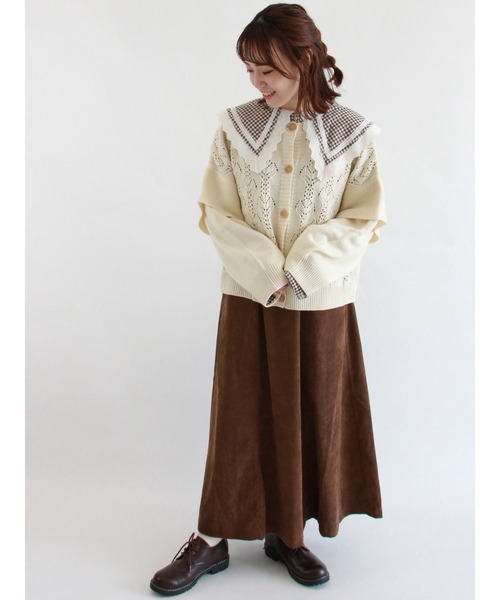 ehka sopo（エヘカソポ）の「透かし編みクルーカーディガン（カーディガン/ボレロ・レディース・ダークブラウン/ベージュ/グレー/キナリ・ﾌﾘ-）」の10枚目の写真