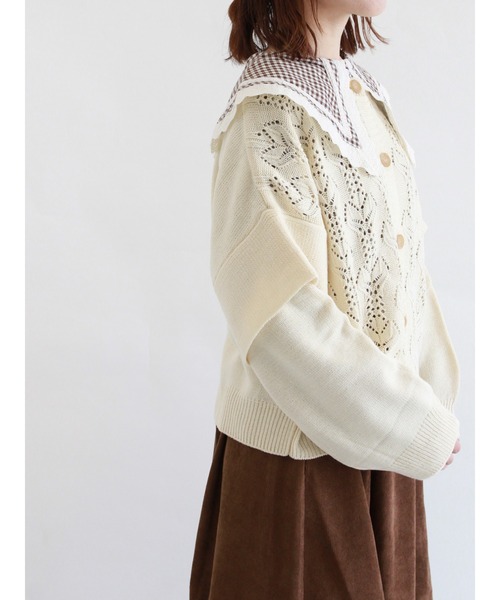 ehka sopo（エヘカソポ）の「透かし編みクルーカーディガン（カーディガン/ボレロ・レディース・ダークブラウン/ベージュ/グレー/キナリ・ﾌﾘ-）」の9枚目の写真