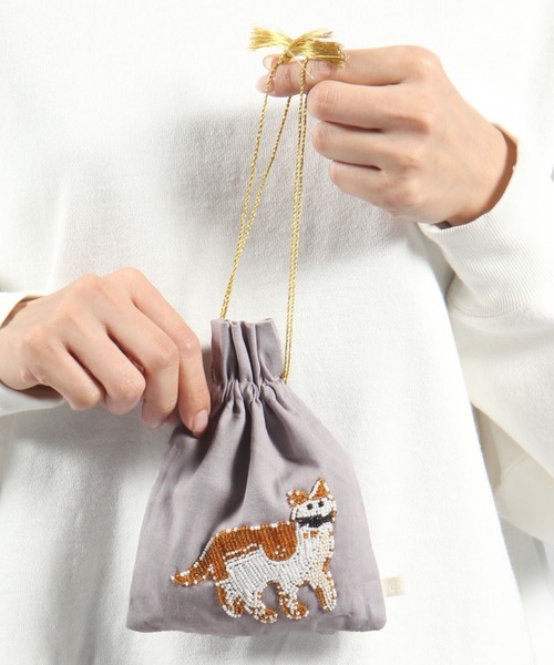 ♡Karat キャラット メタルビーズバック 巾着 ポーチ ゴールド系 ケース付 ♡Karat キャラット メタルビーズバック 巾着 ポーチ ゴールド系 ケース付