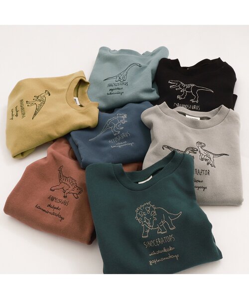 BREEZE（ブリーズ）の「恐竜刺繍トレーナー（スウェット・キッズ・オレンジ/グリーン/ネイビー/グレー/ブラック/イエロー/サックスブルー・100/110/130/140/80/90/120）」の10枚目の写真