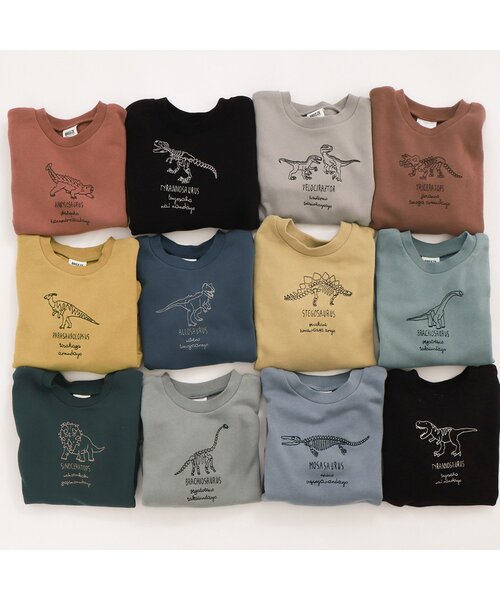 BREEZE（ブリーズ）の「恐竜刺繍トレーナー（スウェット・キッズ・オレンジ/グリーン/ネイビー/グレー/ブラック/イエロー/サックスブルー・100/110/130/140/80/90/120）」の11枚目の写真