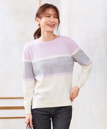 【洗える】CASHMERE BLENDⅡ カラーブロック ニット