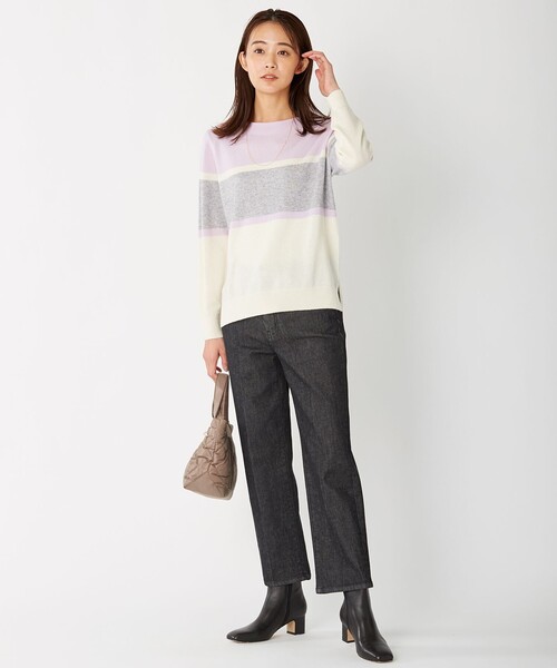 J.PRESS Ladies(J.プレス レディス)の「【洗える】CASHMERE BLENDⅡ カラーブロック ニット(ニット/セーター・レディース・ホワイト系1/ブラウン系1/ふじ色系1/サックスブルー系1・SMALL)」の5枚目の写真