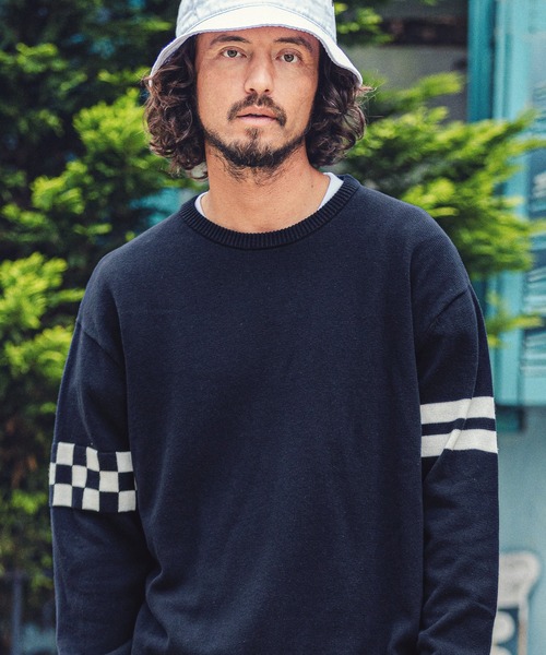 MARBLES（マーブルズ）の「mn2491-CHECKER BORDER KNIT PULLOVER ニットプルオーバー（ニット/セーター・メンズ・ネイビー/トップグレー・L/XL/M）」の3枚目の写真