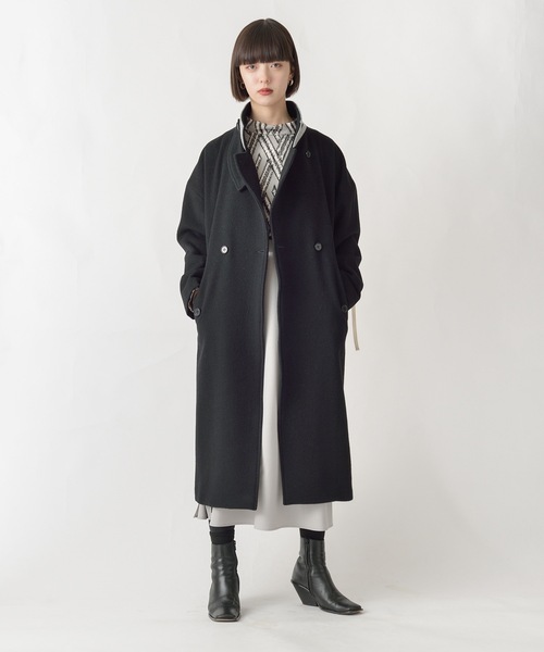 La SRIC / バイカラーネックロングCT/ウール100 ブラック/ 日本製 La SRIC（ラスリック）の「La SRIC / バイカラーネックロングCT/ウール