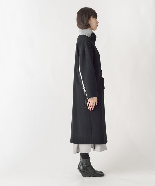 La SRIC / バイカラーネックロングCT/ウール100 ブラック/ 日本製 La SRIC（ラスリック）の「La SRIC / バイカラーネックロングCT/ウール