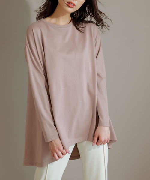 RANAN（ラナン）の「[サスティナブル]綿100％フレアーシルエット長袖ロンT（Tシャツ/カットソー・レディース・オフホワイト/ベージュ/ブラック/ダークブルー/ダークブラウン/オレンジ系その他/ライトグレー/イエロー/パープル/チャコール・LL/M/L/3L）」の6枚目の写真