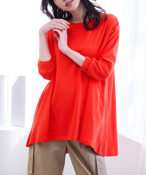 RANAN（ラナン）の「[サスティナブル]綿100％フレアーシルエット長袖ロンT（Tシャツ/カットソー・レディース・オフホワイト/ベージュ/ブラック/ダークブルー/ダークブラウン/オレンジ系その他/ライトグレー/イエロー/パープル/チャコール・LL/M/L/3L）」の10枚目の写真
