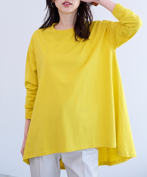 RANAN（ラナン）の「[サスティナブル]綿100％フレアーシルエット長袖ロンT（Tシャツ/カットソー・レディース・オフホワイト/ベージュ/ブラック/ダークブルー/ダークブラウン/オレンジ系その他/ライトグレー/イエロー/パープル/チャコール・LL/M/L/3L）」の9枚目の写真