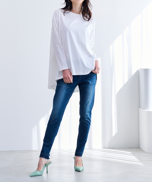 RANAN（ラナン）の「[サスティナブル]綿100％フレアーシルエット長袖ロンT（Tシャツ/カットソー・レディース・オフホワイト/ベージュ/ブラック/ダークブルー/ダークブラウン/オレンジ系その他/ライトグレー/イエロー/パープル/チャコール・LL/M/L/3L）」の18枚目の写真