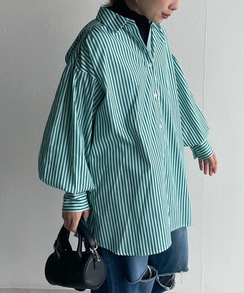 w closet（ダブルクローゼット）の「先染めストライプシャツ羽織（シャツ/ブラウス・レディース・ピンク/グリーン/ブラック・FREE）」の21枚目の写真