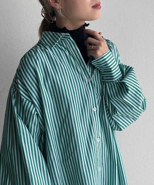 w closet（ダブルクローゼット）の「先染めストライプシャツ羽織（シャツ/ブラウス・レディース・ピンク/グリーン/ブラック・FREE）」の20枚目の写真